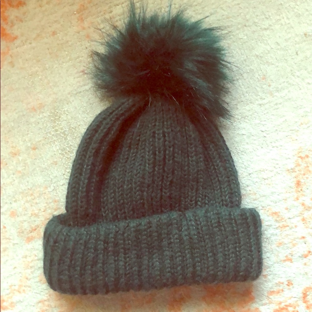 Topshop Dark Green Knit Beanie With Pom Pom